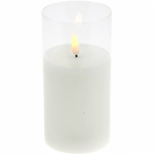 Floristik24 Candela LED in vetro vera cera bianca Ø7,5cm H10cm