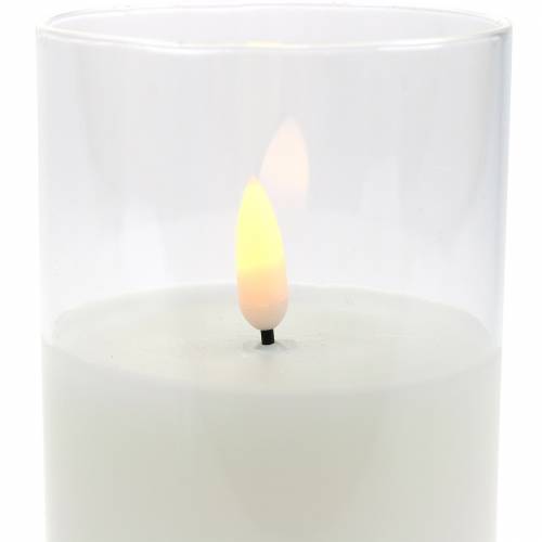 Floristik24 Candela LED in vetro vera cera bianca Ø7,5cm H10cm