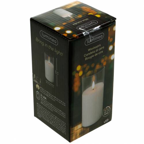 Prodotto Candela LED in vetro vera cera bianca Ø7,5cm H10cm