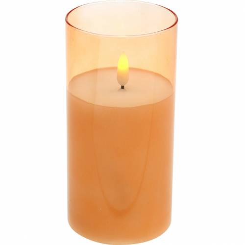 Floristik24 Candela LED in vetro vera cera arancione Ø7,5cm H10cm