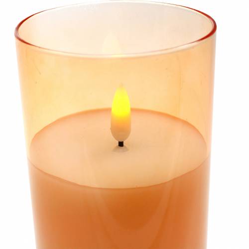 Floristik24 Candela LED in vetro vera cera arancione Ø7,5cm H10cm
