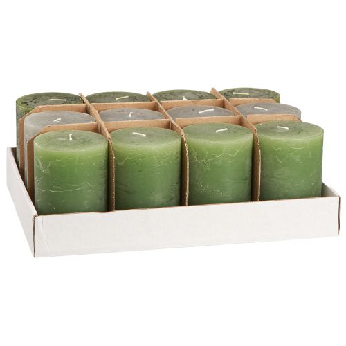 Prodotto Candele verde 3 colori pilastri in tinta unita 70x100mm 12 pz