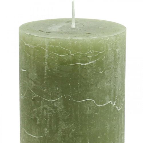 Prodotto Candele tinta unita Candele a colonna verde oliva 70×100 mm 4 pz
