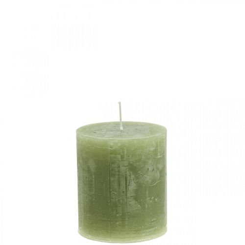 Candele tinta unita Candele a colonna verde oliva 70×80 mm 4 pz