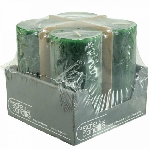 Floristik24 Candele in tinta unita Candele a colonna verde scuro 70×140mm 4 pz
