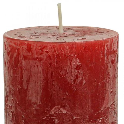 Floristik24 Candele colorate solide rosse rustiche autoestinguenti 70×140mm 4 pz