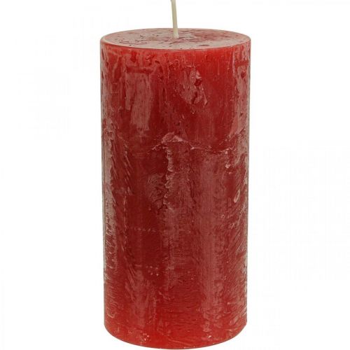 Floristik24 Candele colorate solide rosse rustiche autoestinguenti 70×140mm 4 pz