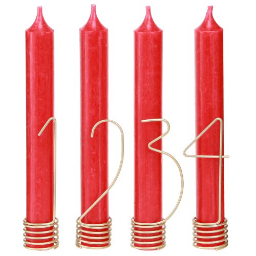 Floristik24 Decorazione per candele numeri dell&#39;Avvento 1-4 metallo oro opaco H10cm 4 pezzi