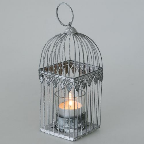 Floristik24 Candela decorazione, gabbia per uccelli con vetro tealight, lanterna in metallo, decorazione matrimonio, lanterna 22cm
