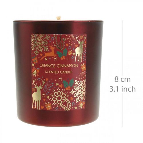 Floristik24 Candela profumata Natale arancio, candela cannella vetro rosso Ø7/ H8cm