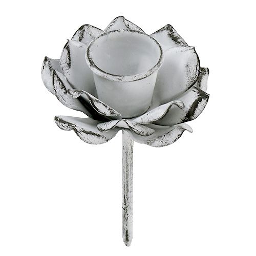 Portacandele a forma di fiore bianco shabby Ø5,8cm H6,8cm 4 pezzi