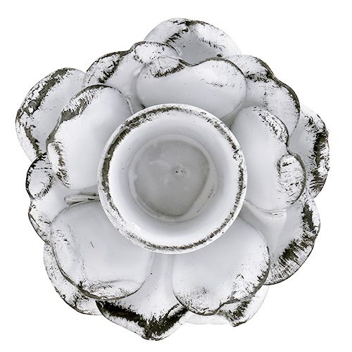 Floristik24 Portacandele a forma di fiore bianco shabby Ø5,8cm H6,8cm 4 pezzi