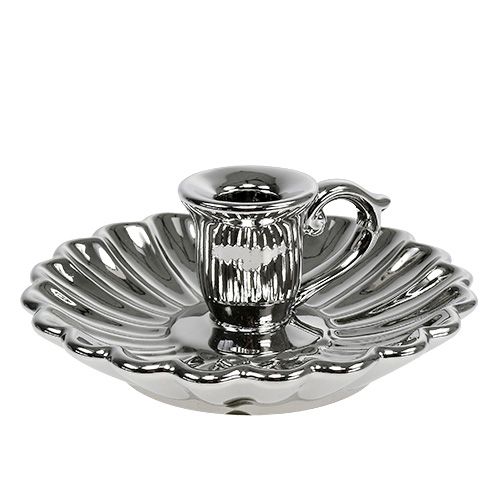 Floristik24 Candeliere Ceramica Argento Ø16cm