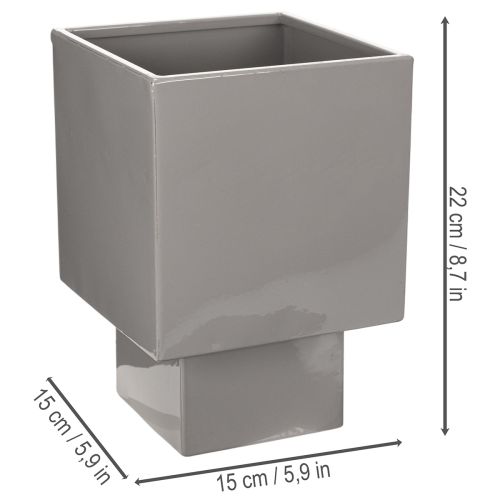 Vaso cubico grigio con base