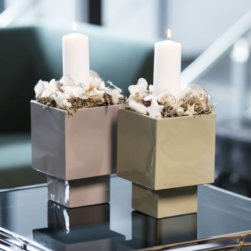 Vaso cubico grigio con base per decorazione moderna, 22 cm | Floristik24.it