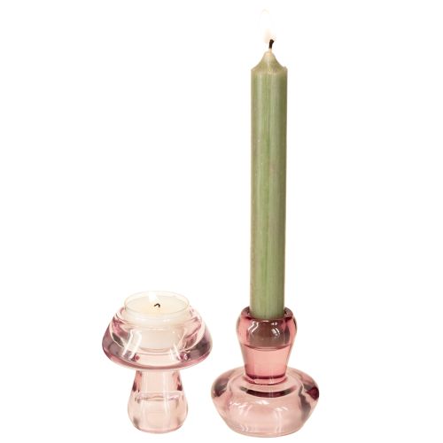 Floristik24 Portacandele a forma di fungo portacandele in vetro bacca Ø6,5cm H7cm 2 pezzi