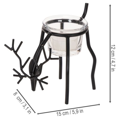 Portacandele a forma di renna con lumino in vetro, 15 cm | Floristik24.it