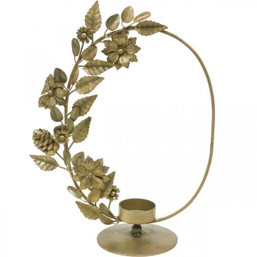 Prodotto Portacandela oro deco anello fiori coni H29.5cm