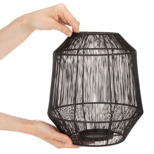 Portacandele nero, lanterna decorativa, cestino in filo metallico, Ø24cm, H28cm | Floristik24.it