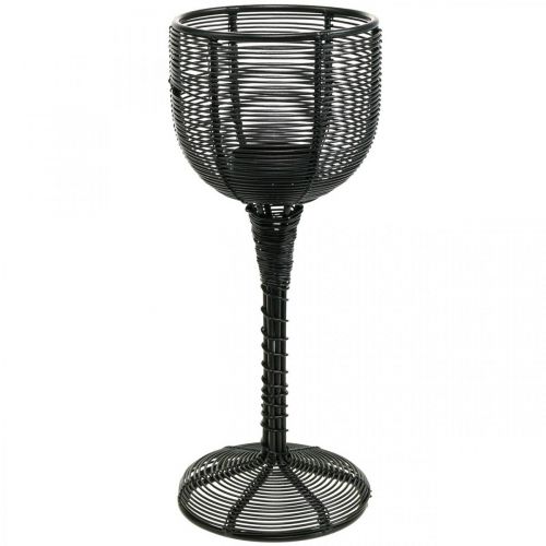 Floristik24 Portacandele in metallo nero decorativo bicchiere da vino Ø13cm H31.5cm