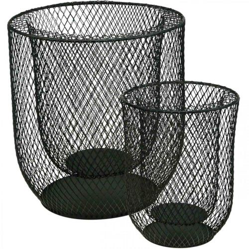 Candeliere cestino in filo metallico nero Ø23cm/16cm set di 2