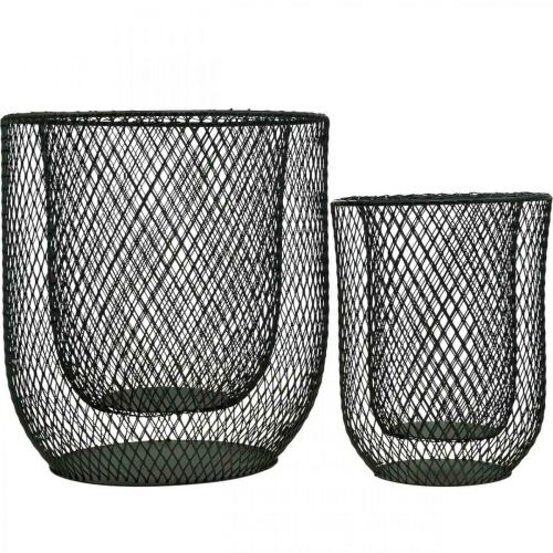 Prodotto Candeliere cestino in filo metallico nero Ø23cm/16cm set di 2