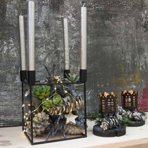 Floristik24 Candeliere Black Cube Metal Stick Candeliere 18cm