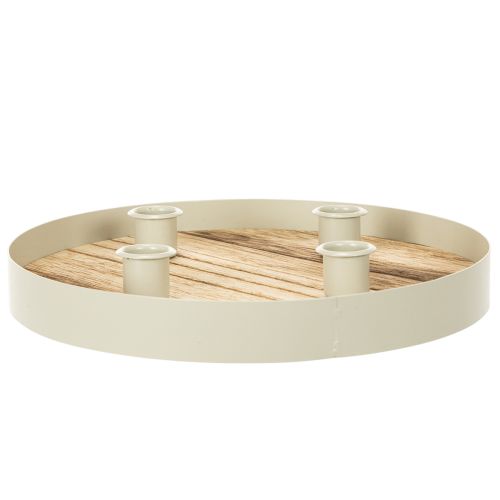 Portacandele per quattro candele affusolate, vassoio rotondo in legno, 25 cm | Floristik24.it