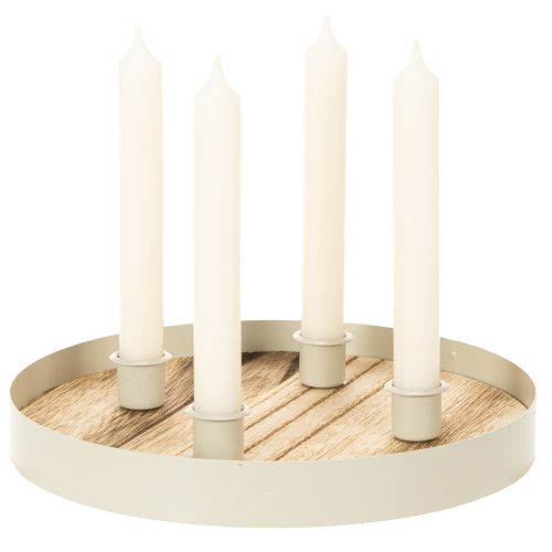 Portacandele per quattro candele affusolate, vassoio rotondo in legno, 25 cm | Floristik24.it