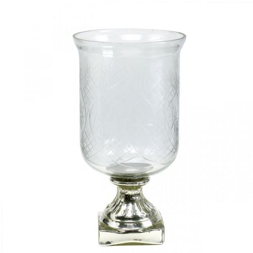 Lanterna in vetro con base effetto anticato argento Ø17cm H31.5cm