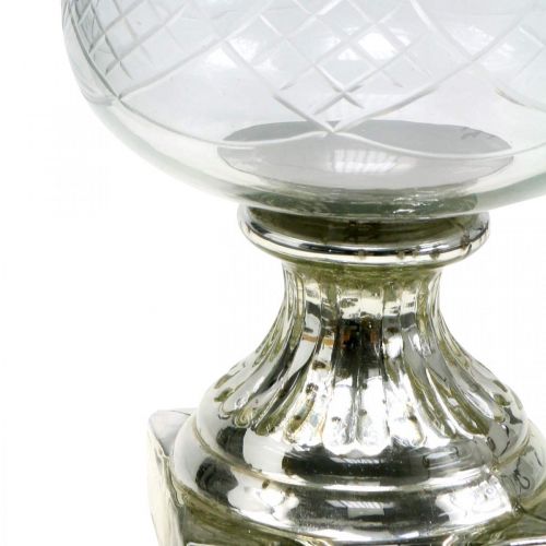 Floristik24 Lanterna in vetro con base effetto anticato argento Ø17cm H31.5cm