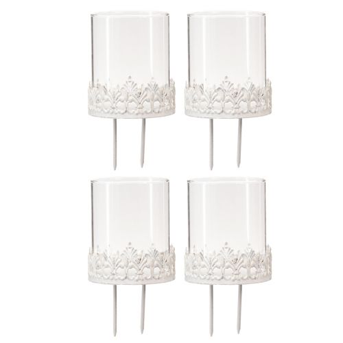 Floristik24 Portacandele con portacandele a spina bianco H8cm 4 pz