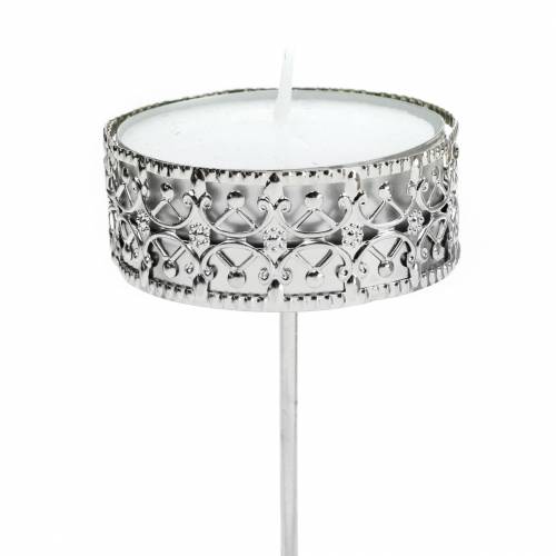 Floristik24 Portacandele in filigrana per collegare argento Ø6,4 cm H12,5 cm 4 pezzi aspetto antico