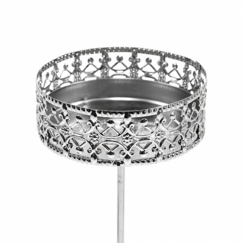 Floristik24 Portacandele floreali da collegare in argento Ø7,4 cm H12,5 cm aspetto antico 4 pz