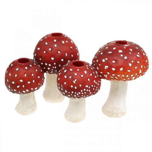 Floristik24 Portacandele Toadstool rosso, bianco Per 4 candele a bastoncino 28,5 × 17 × 16 cm