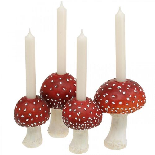 Floristik24 Portacandele Toadstool rosso, bianco Per 4 candele a bastoncino 28,5 × 17 × 16 cm