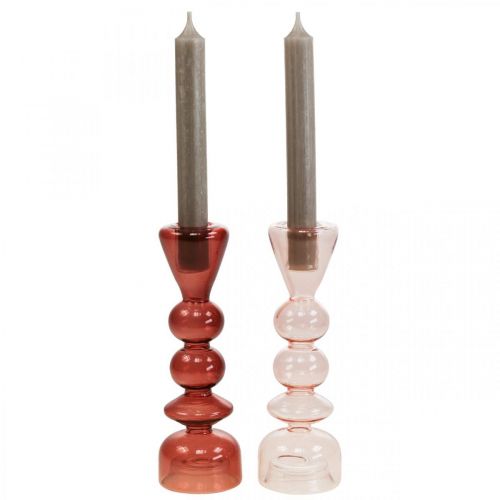 Floristik24 Candeliere candelabro in vetro rosa/rosa Ø5-6cm H19cm 2pz