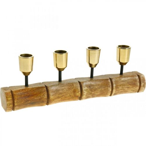 Portacandele in metallo, legno di mango, aspetto bambù  L29,5cm Ø2,2cm-00127