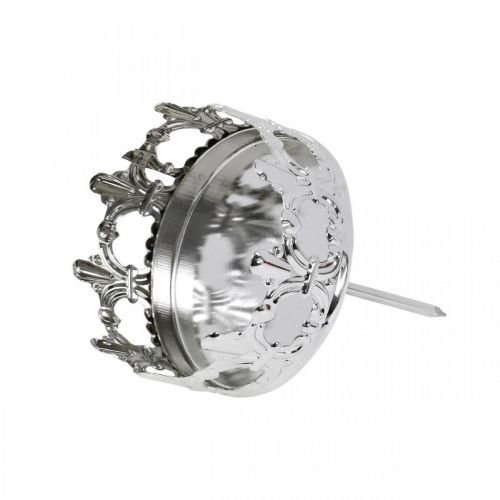 Floristik24 Corona decorativa per candele, portacandelina da attaccare, decorazione dell'Avvento argento Ø5,5 cm 4 pezzi