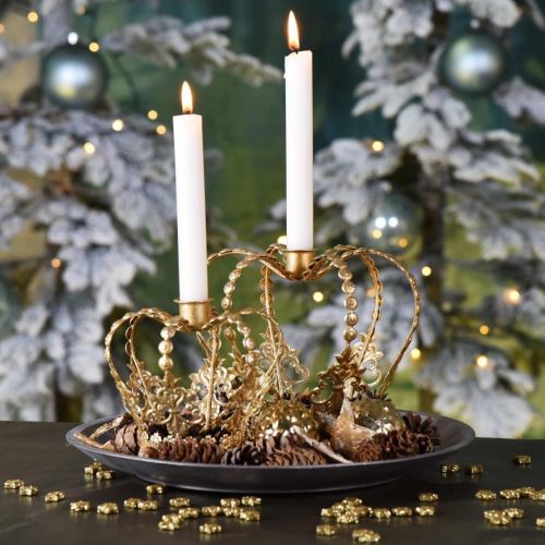 Floristik24 Corona con portacandele, decoro per Natale, decoro in metallo, corona decorativa dorata Ø19,5cm H16cm