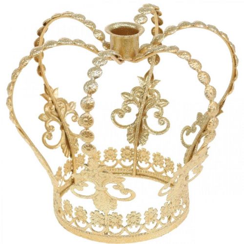 Corona con portacandele, decoro per Natale, decoro in metallo, corona decorativa dorata Ø19,5cm H16cm