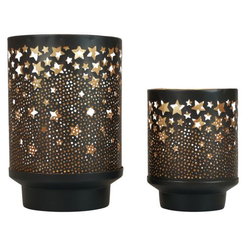 Prodotto Portacandele in metallo nero/stelle dorate H13,5 cm/19 cm set di 2
