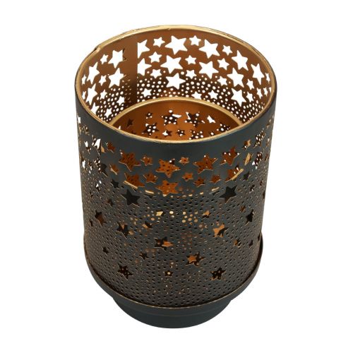 Prodotto Portacandele in metallo nero/stelle dorate H13,5 cm/19 cm set di 2