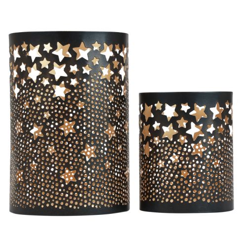 Floristik24 Portacandele stelle in metallo nero/oro H10/15 cm set da 2