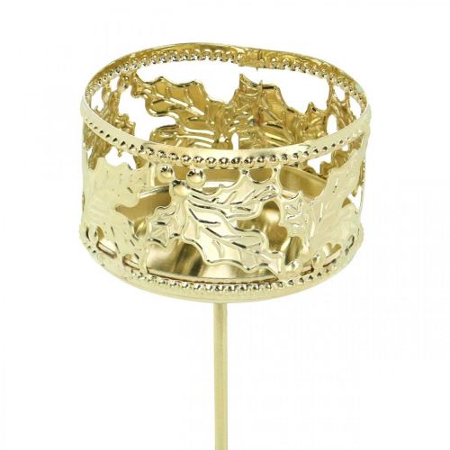 Floristik24 Portacandele da incollare, decorazione dell'Avvento, portacandele decorazione agrifoglio dorato Ø5,5 cm 4 pz