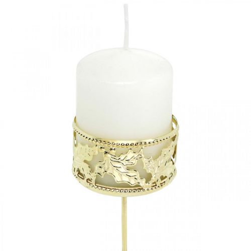 Floristik24 Portacandele da incollare, decorazione dell'Avvento, portacandele decorazione agrifoglio dorato Ø5,5 cm 4 pz