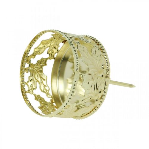 Floristik24 Portacandele da incollare, decorazione dell'Avvento, portacandele decorazione agrifoglio dorato Ø5,5 cm 4 pz