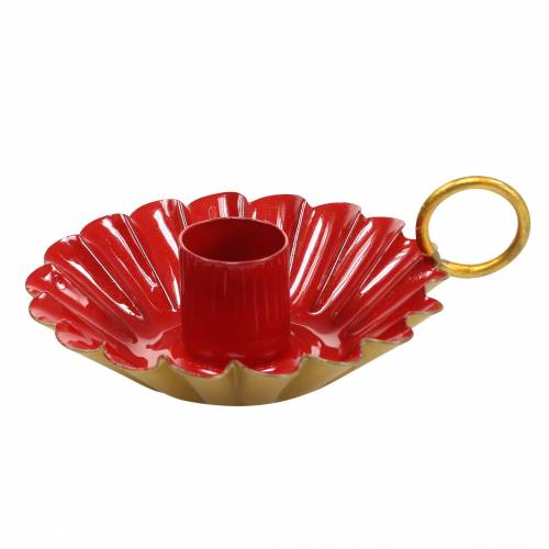 Candeliere con manico in smalto rosso, oro Ø13cm H4,4cm