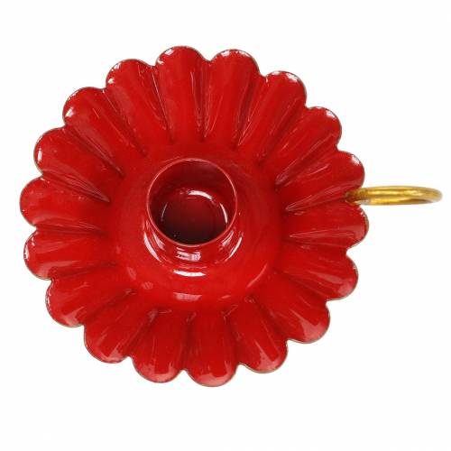 Floristik24 Candeliere con manico in smalto rosso, oro Ø13cm H4,4cm