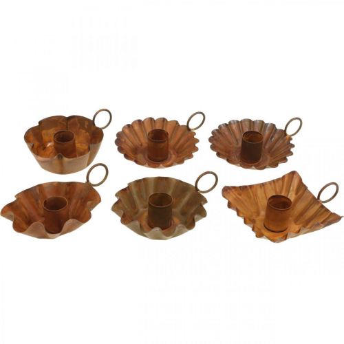 Floristik24 Portacandela vintage per candele coniche metallo effetto ruggine 9cm 6 pezzi